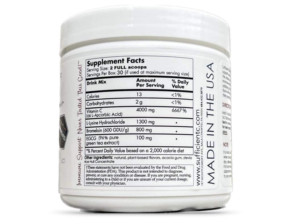Sufficient-C Mélange de Boisson Vitamine C 4000 mg 250 g emballage