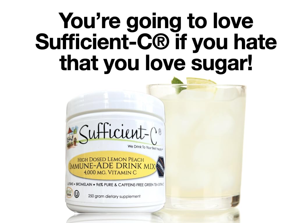 Sufficient-C Mélange de Boisson Vitamine C 4000 mg 250 g sur un fond blanc