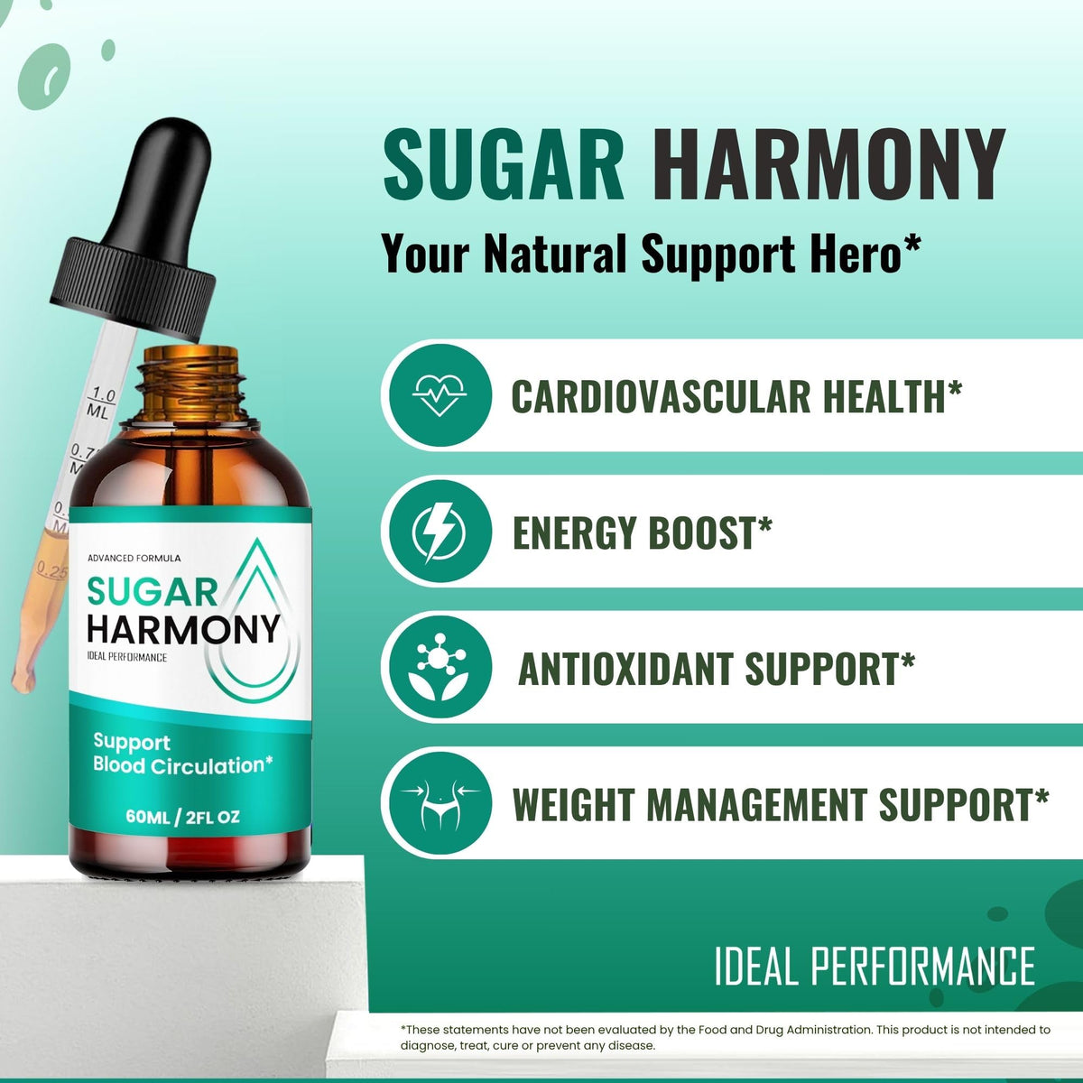 Sugar Harmony Drops IDEAL PERFORMANCE présentés sur une table
