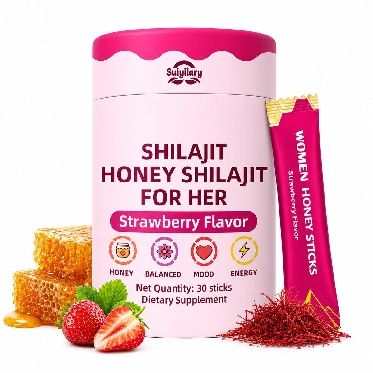 Suiyilary bâtonnets de Shilajit au miel fraise emballage