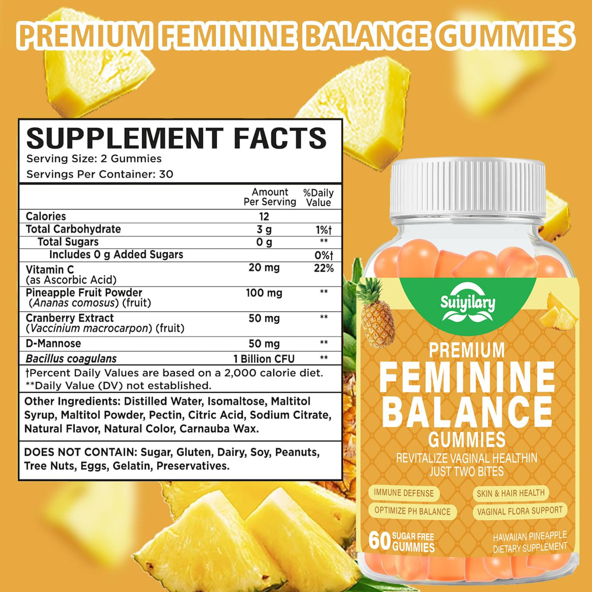 Suiyilary Gummies Probiotiques avec extrait de canneberge et poudre d'ananas