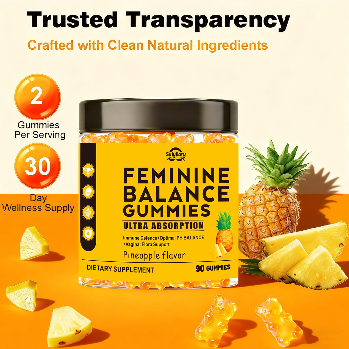 Suiyilary Gummies Probiotiques Féminins Ananas étiquetage produit