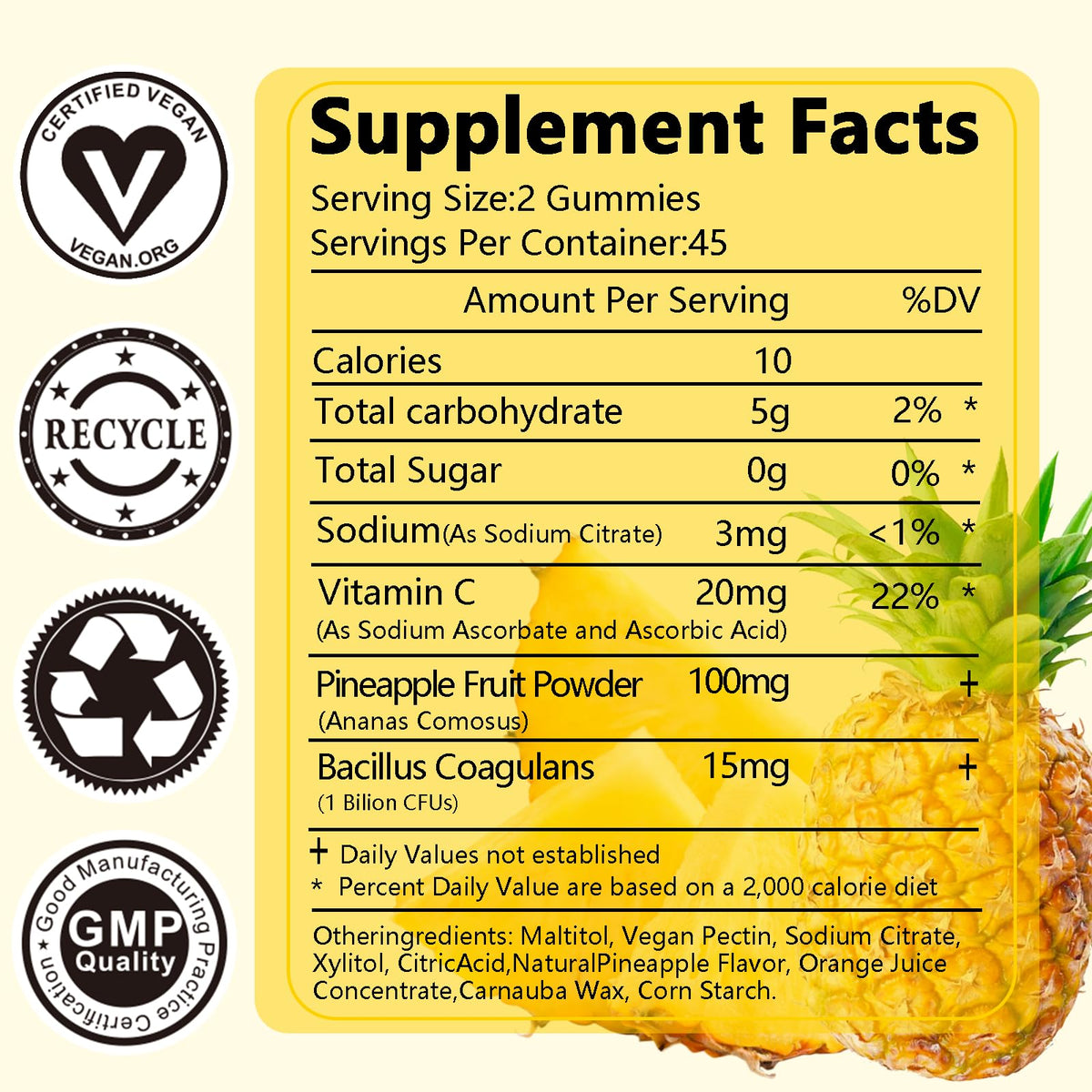 Suiyilary Gummies Probiotiques Féminins Ananas gummies sur une table