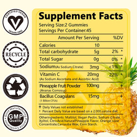 Suiyilary Gummies Probiotiques Féminins Ananas gummies sur une table