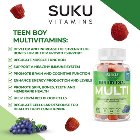 SUKU Gummies Multivitamines Adolescents avec une main tenant un comprimé