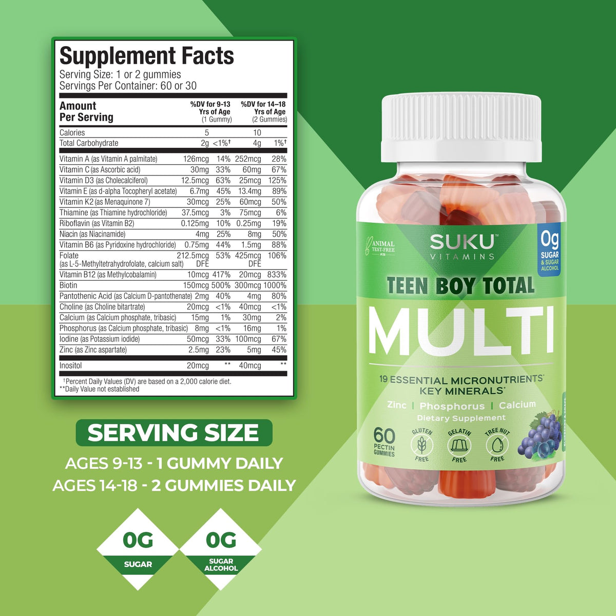 SUKU Gummies Multivitamines Adolescents ouverte avec gummies visibles