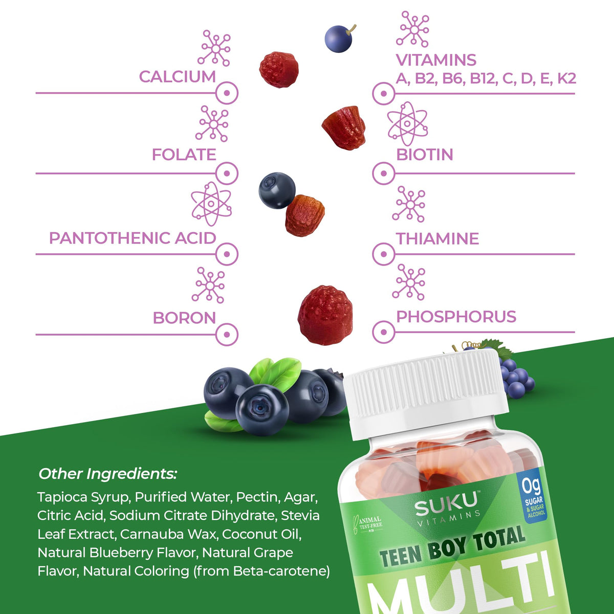 SUKU Gummies Multivitamines Adolescents sur une table en bois