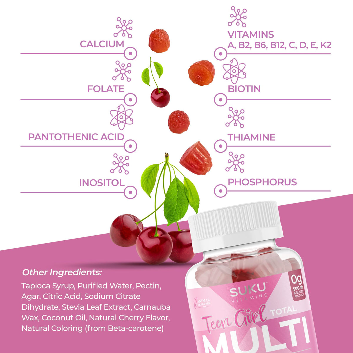 SUKU Gummies Multivitamines pour Filles Adolescentes - étiquette