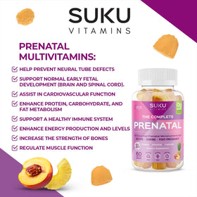 SUKU gummies prénatales montrant les ingrédients sur l'étiquette