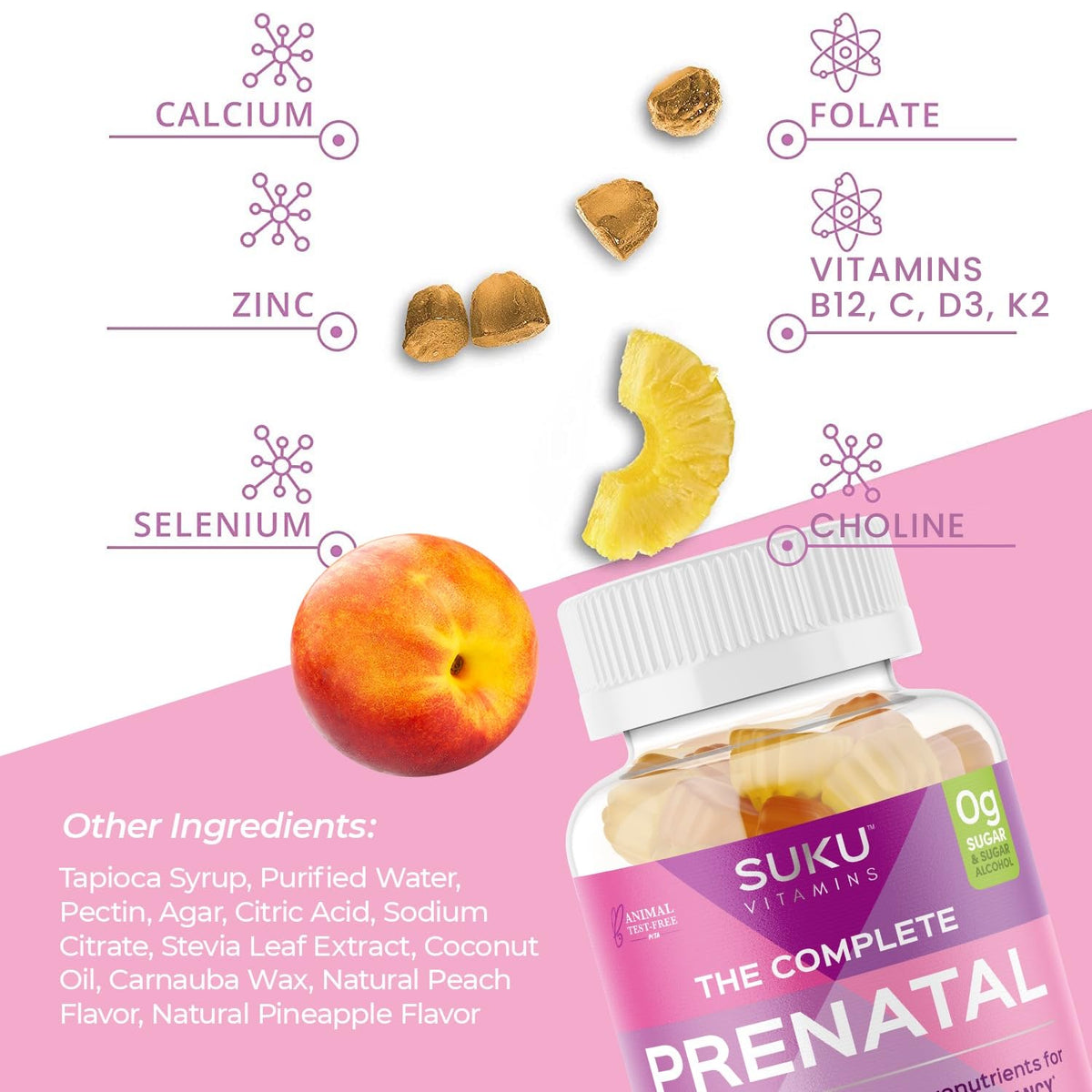 SUKU gummies prénatales sur une table en bois