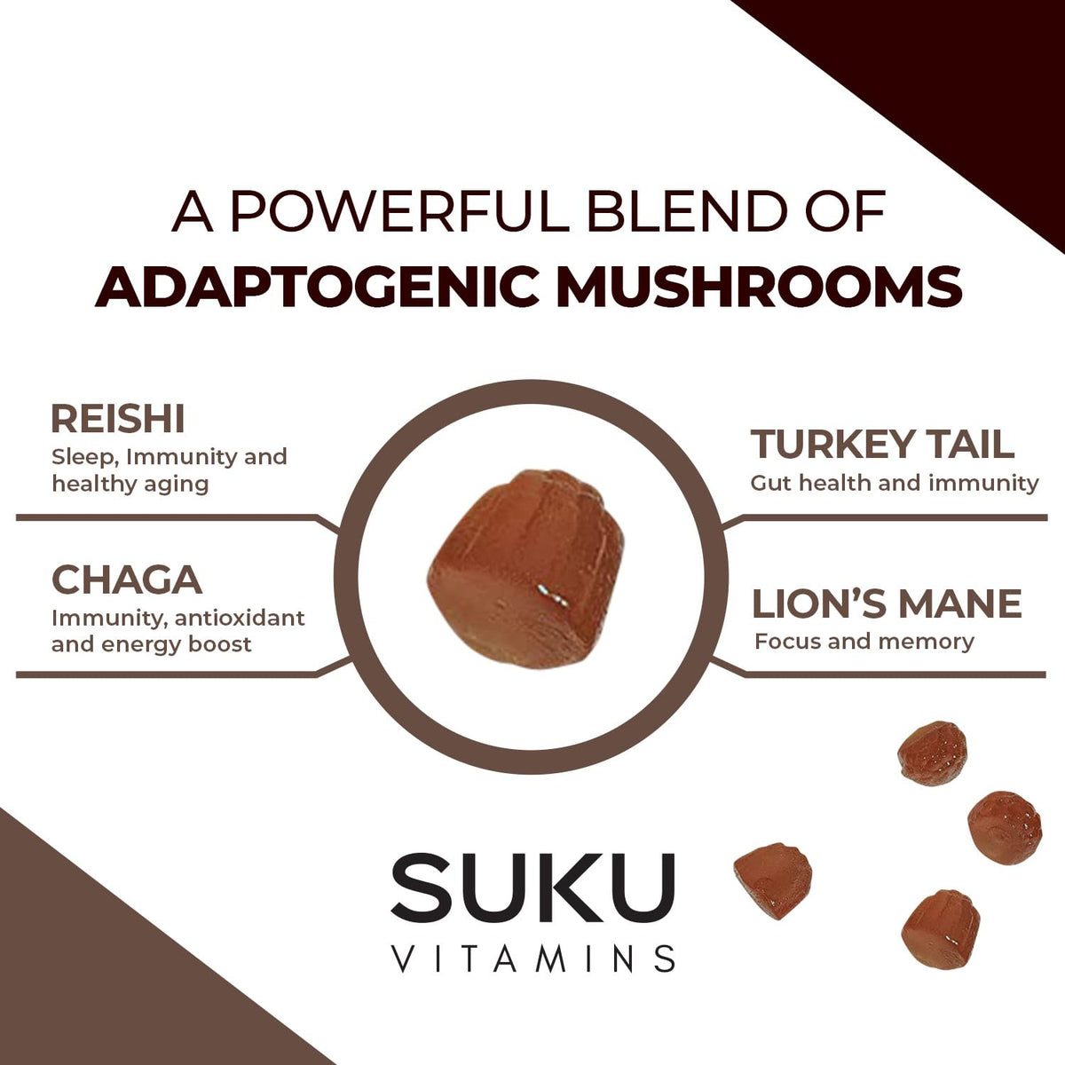 SUKU Super Mushroom Gummies, ingrédients sur l'étiquette