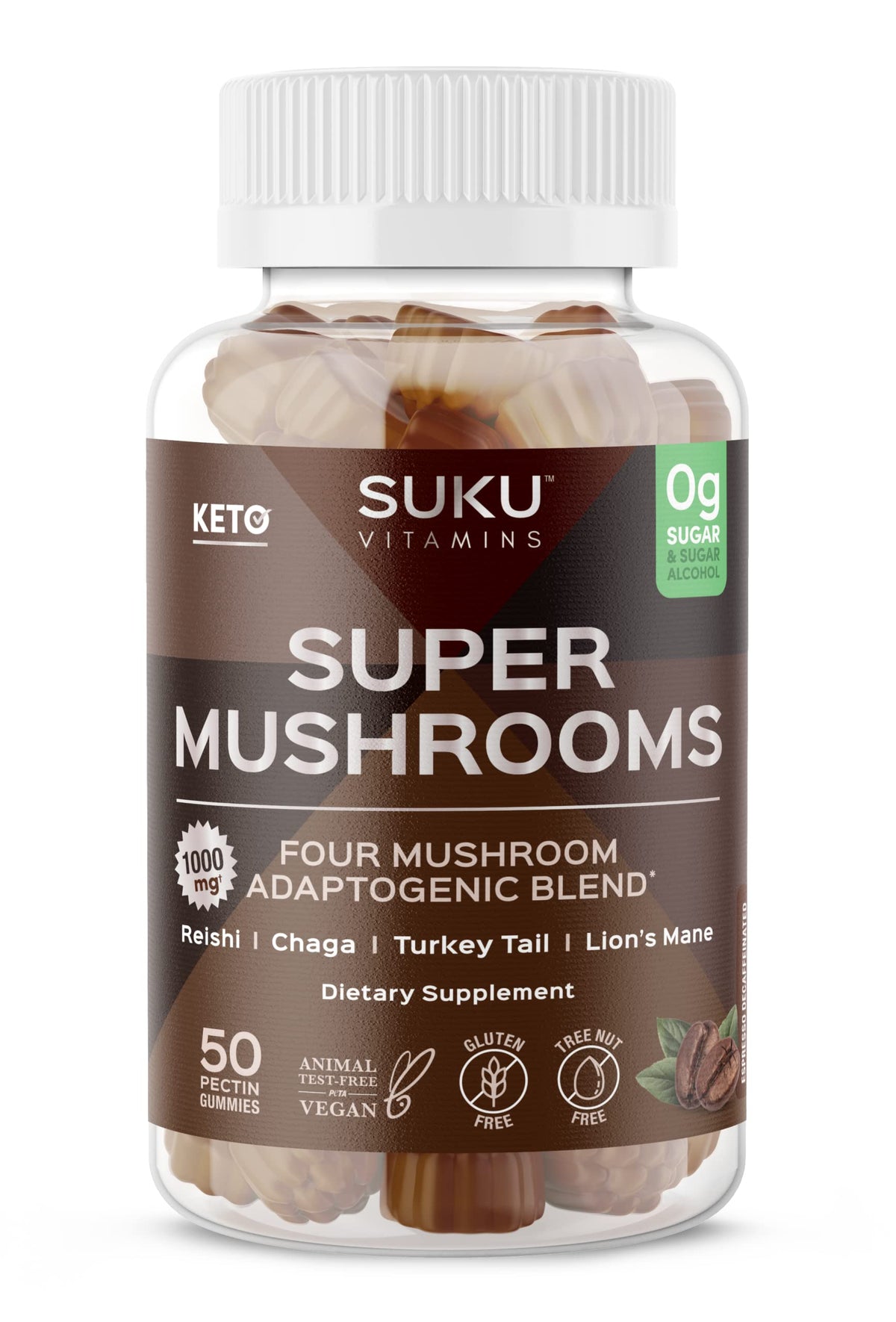 SUKU Super Mushroom Gummies pot de 50 pièces avec étiquette