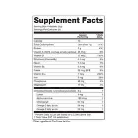 Sun Chlorella Tablettes 200mg, vue de côté avec dosage