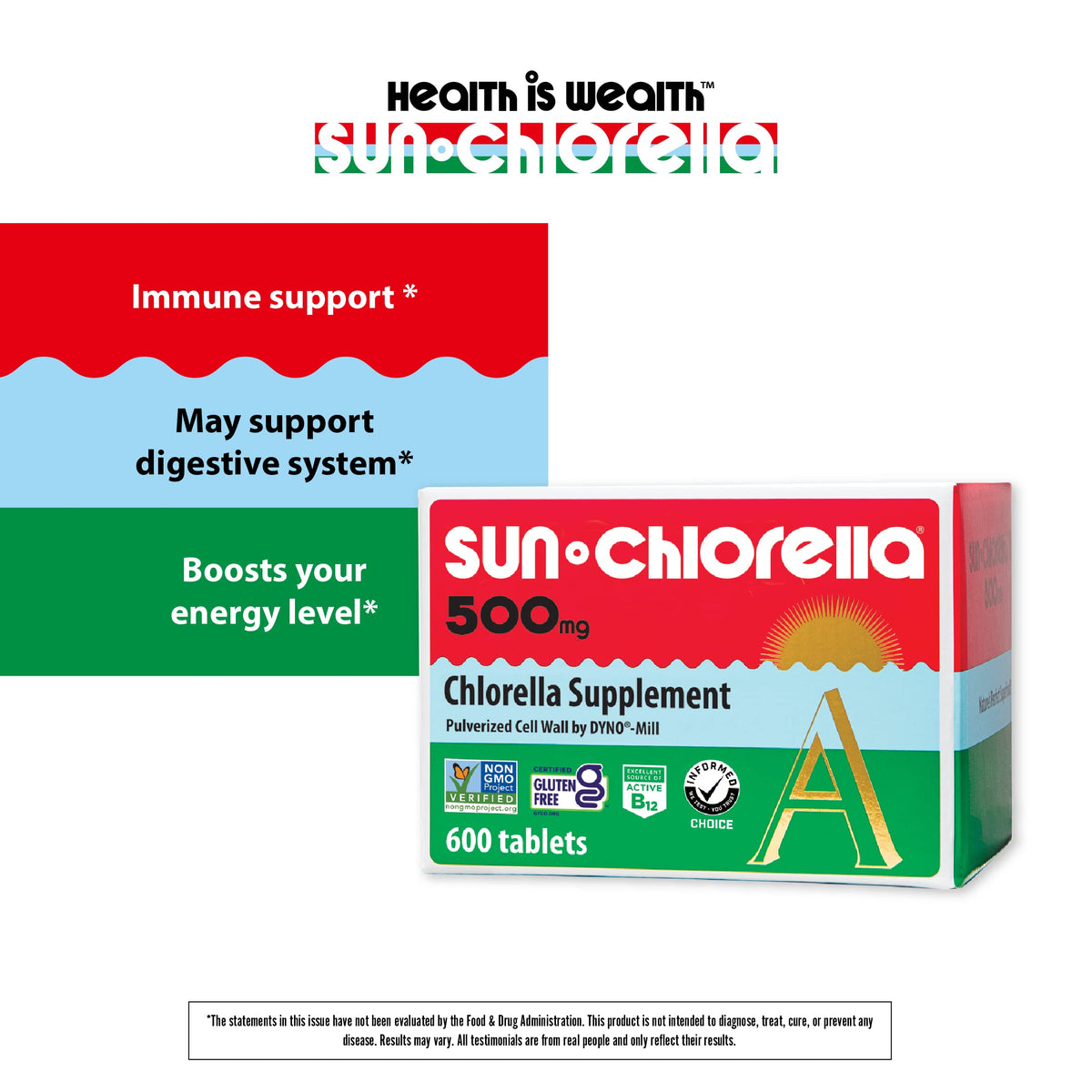 Sun Chlorella Tablettes 500mg - comprimés sur une surface