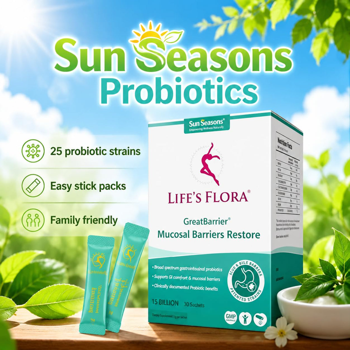 Sun Seasons Complément Alimentaire Probiotique boîte de 30 sachets