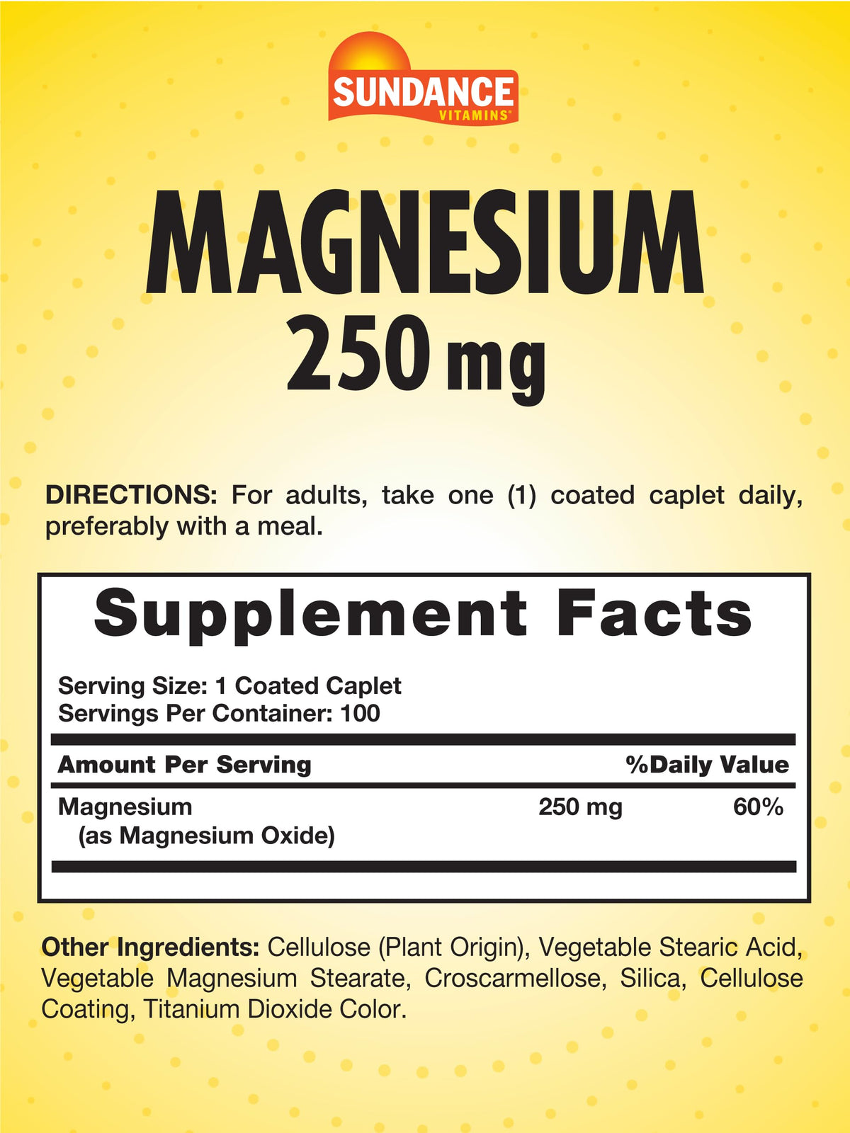 Sundance Complément Magnésium 250 mg - étiquette et informations