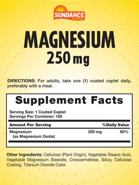 Sundance Complément Magnésium 250 mg - étiquette et informations