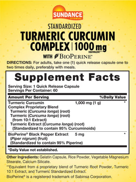 Sundance Complexe de Curcuma 60 Capsules avec étiquette claire