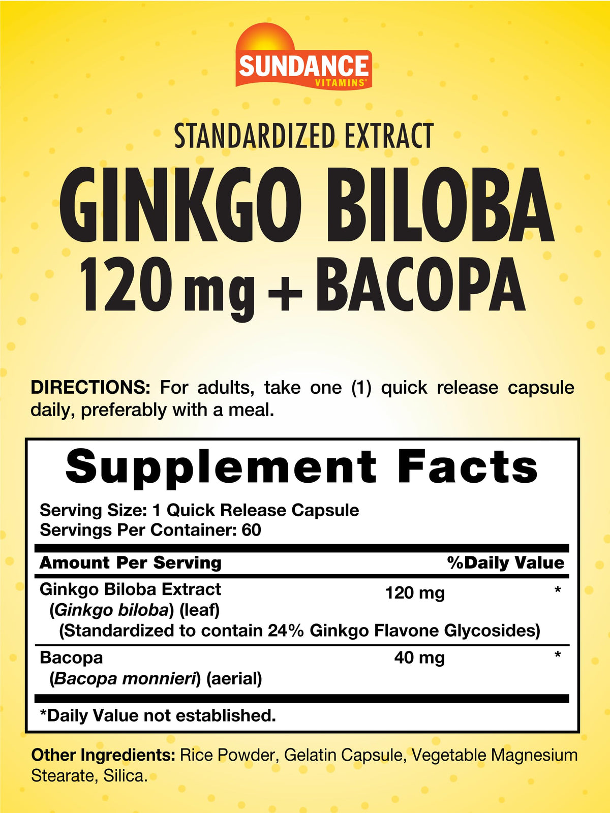 Sundance Ginkgo Biloba Capsules 120mg close-up of the bottle