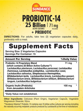 Sundance Probiotic-14 capsules avec étiquette détaillée