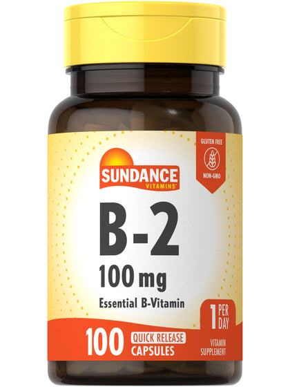 Sundance Vitamine B-2 100mg capsules vue de face avec emballage