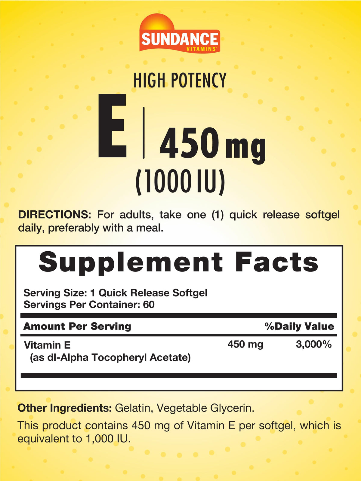 Sundance Vitamine E 450mg gélules molles emballage