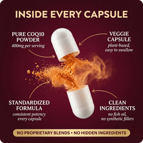 Sundhed Natural CoQ10 400mg capsules ouvertes montrant leur contenu