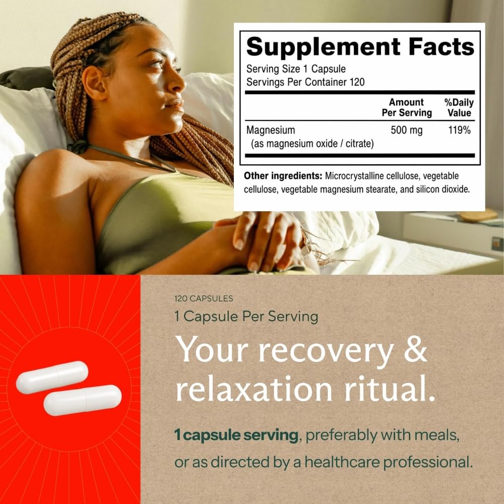 Sunergetic capsules de magnésium citrate 500mg sur fond blanc