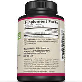 Sunergetic complément alimentaire Serrapeptase 40 000 SPU 90 capsules arrière