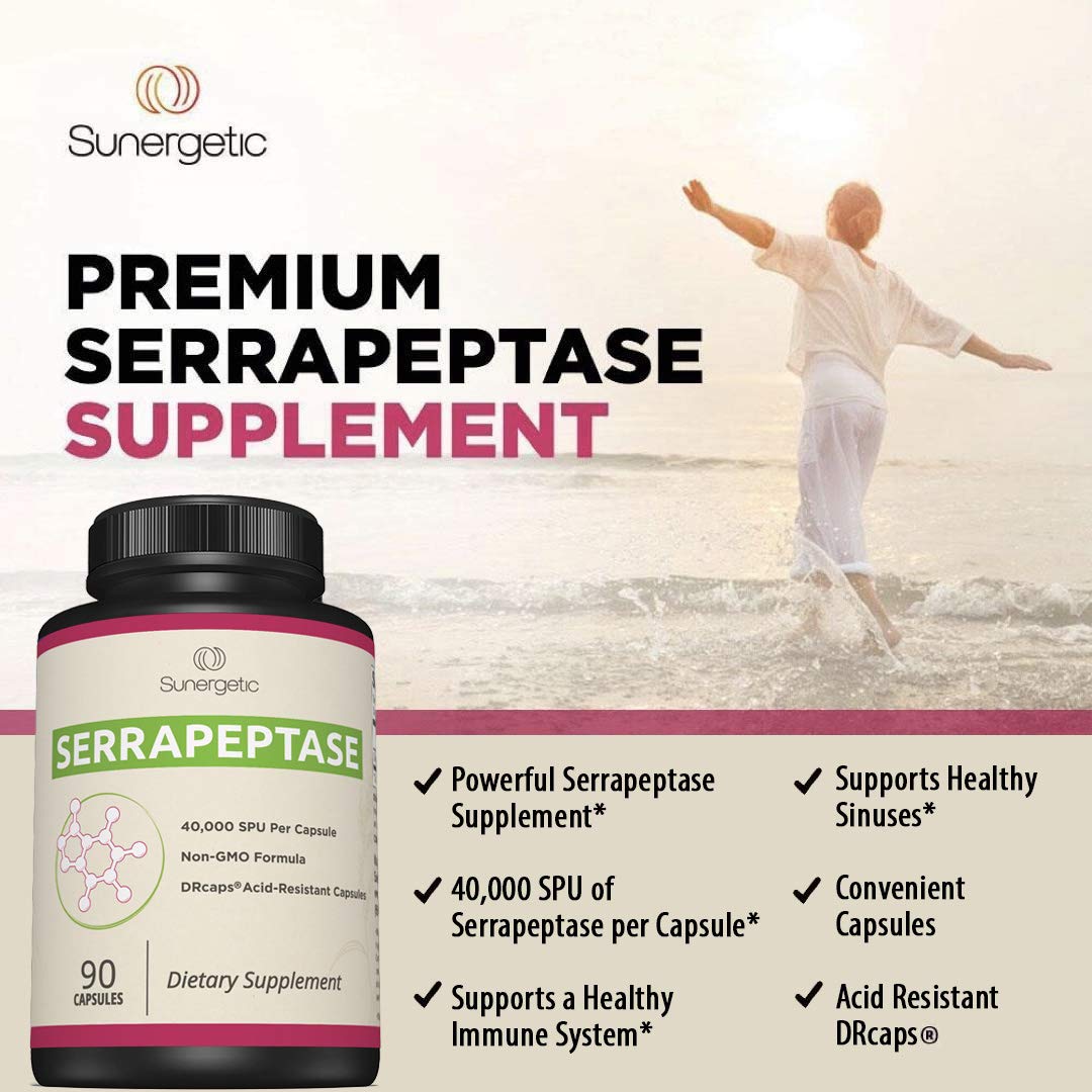 Sunergetic complément alimentaire Serrapeptase 40 000 SPU capsules ouvertes