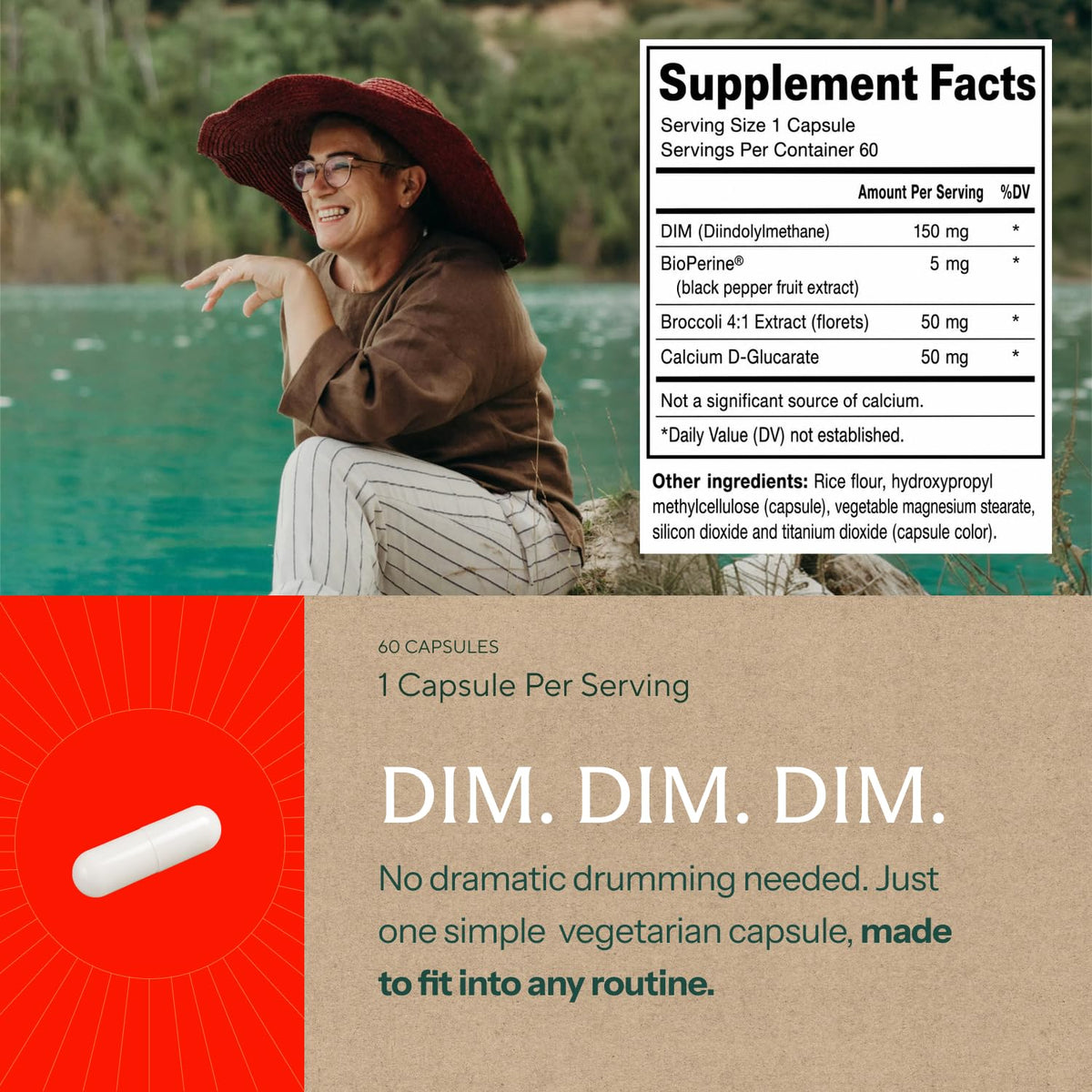 Sunergetic DIM 150mg capsules sur une surface en bois