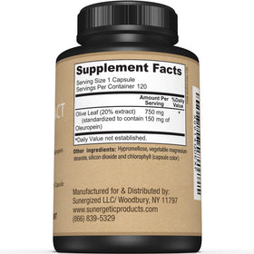 Sunergetic Extrait de Feuille d'Olivier 750mg Capsules - Détails de l'étiquette