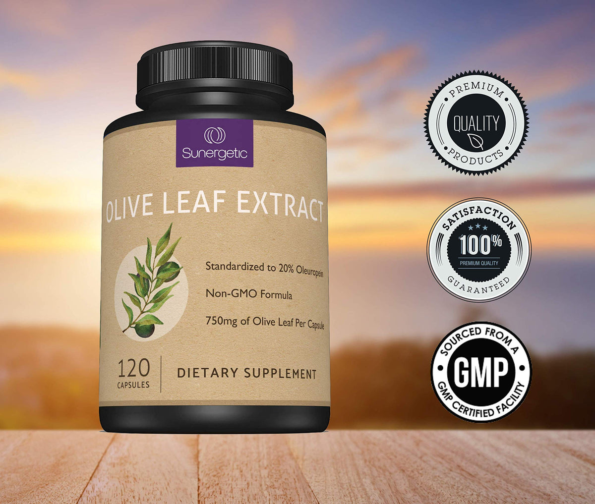 Sunergetic Extrait de Feuille d'Olivier 750mg Capsules - Flacon avec capsules