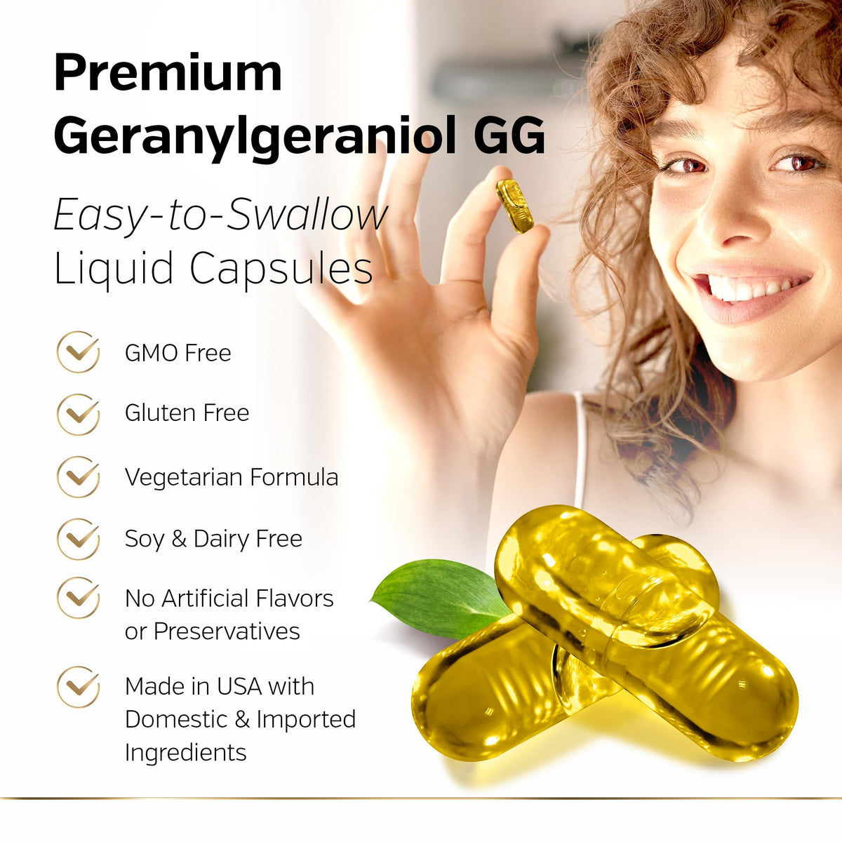Sunergetic GG-Gold 150mg avec des ingrédients naturels en arrière-plan