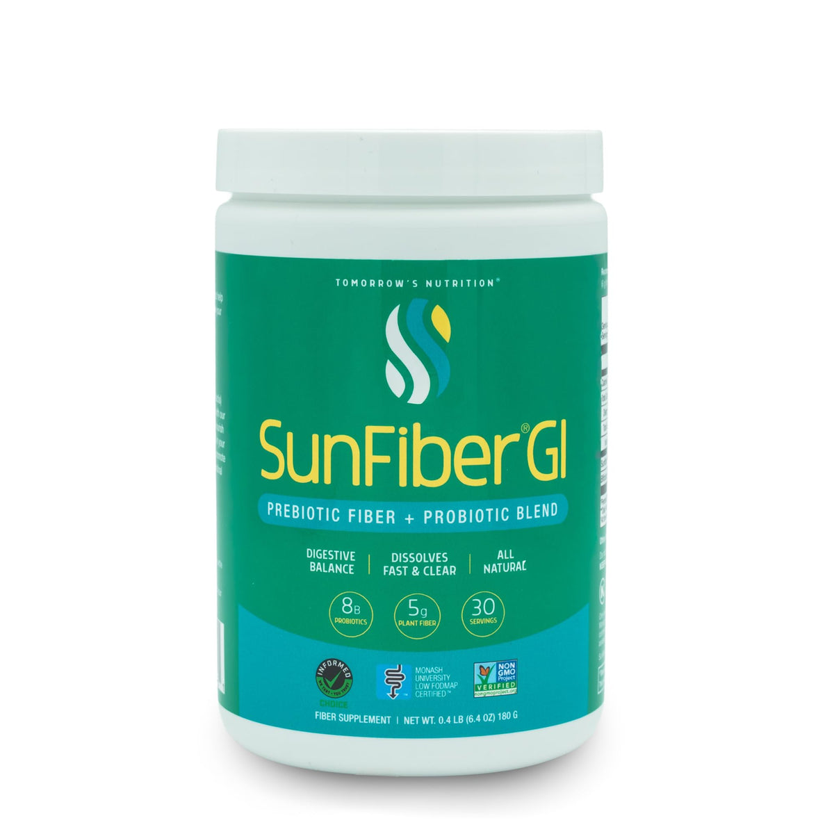 Sunfiber de Tomorrow's Nutrition, emballage avant avec informations sur le produit