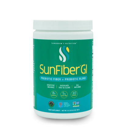 Sunfiber de Tomorrow's Nutrition, emballage avant avec informations sur le produit