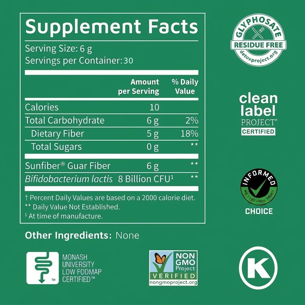 Sunfiber de Tomorrow's Nutrition, poudre dans un verre d'eau