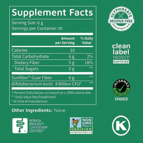 Sunfiber de Tomorrow's Nutrition, poudre dans un verre d'eau