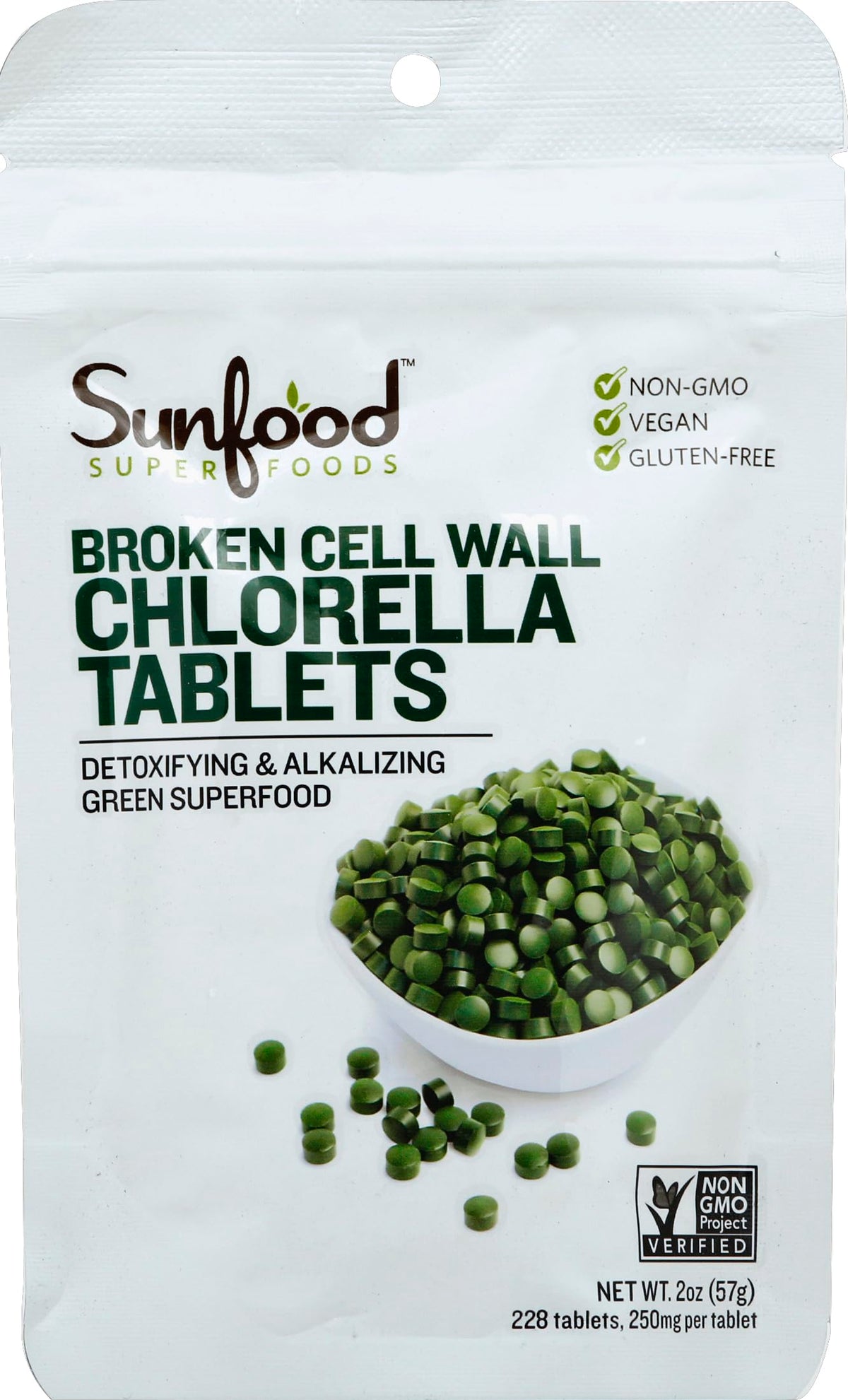 Sunfood Superfoods Chlorella en Tablettes 68g, sachet avant