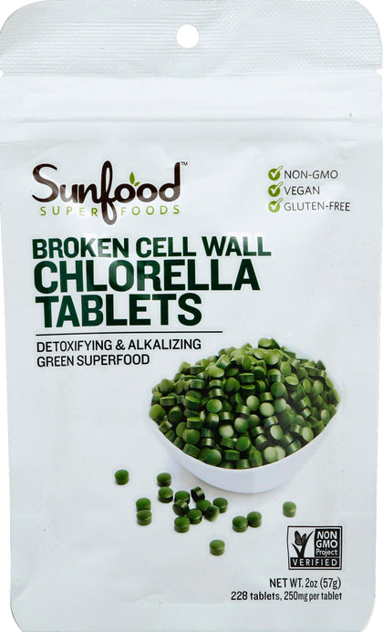 Sunfood Superfoods Chlorella en Tablettes 68g, sachet avant