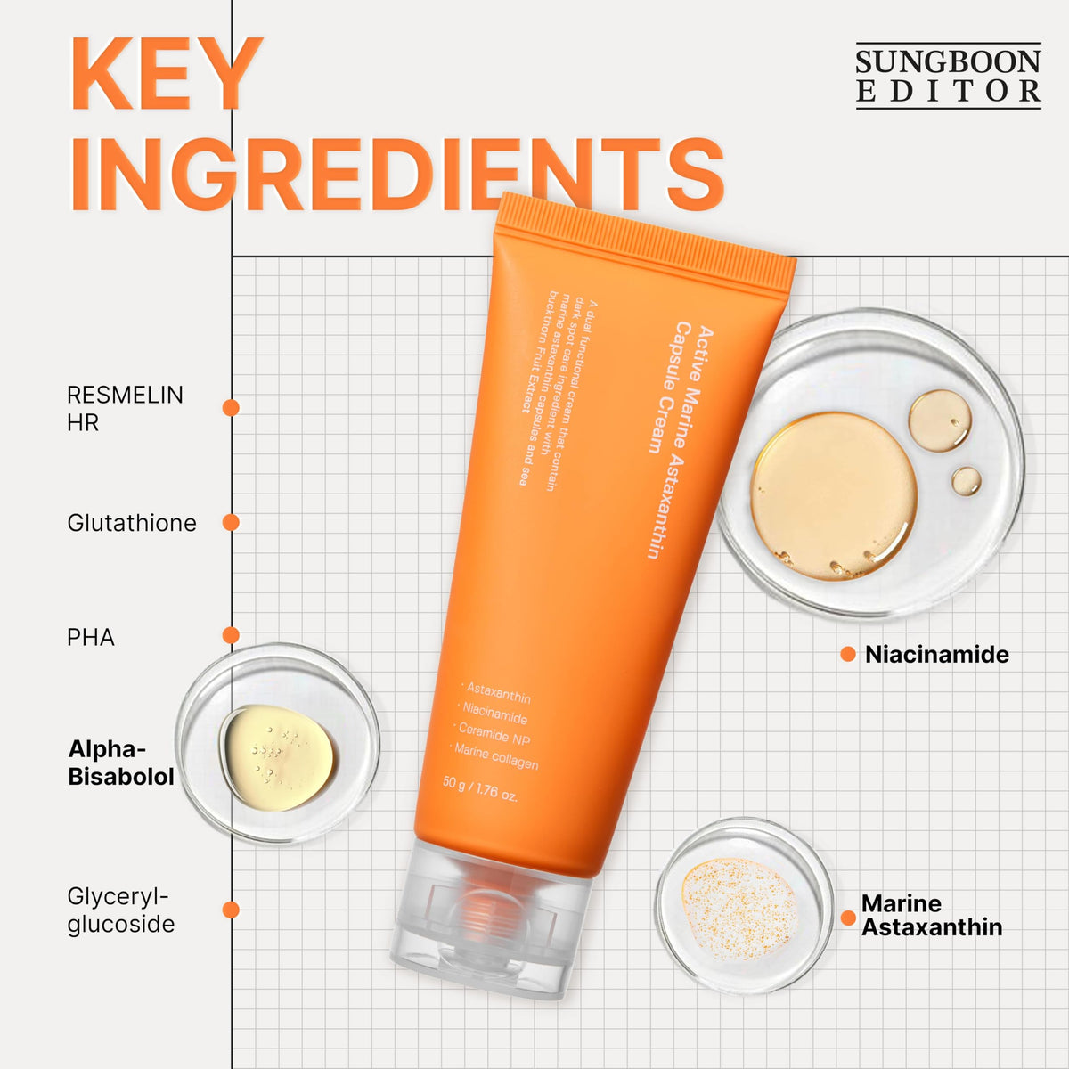 SUNGBOON EDITOR Crème Active Marine Astaxanthin 50ml avec ingrédients naturels