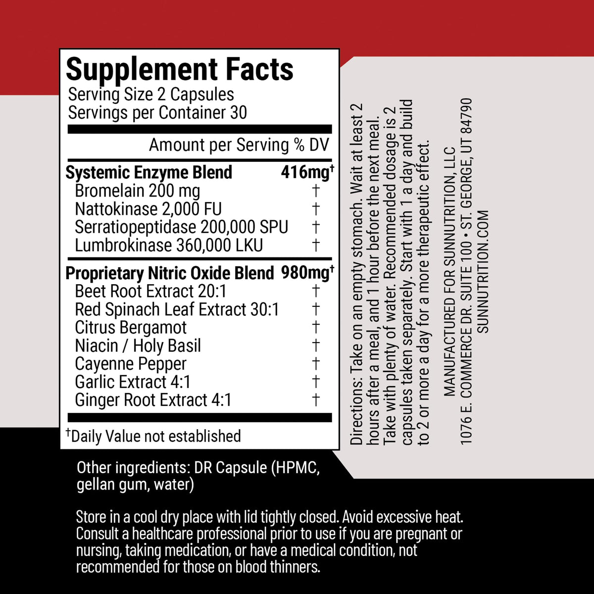 SunNutrition Vascular Defense étiquette et contenu
