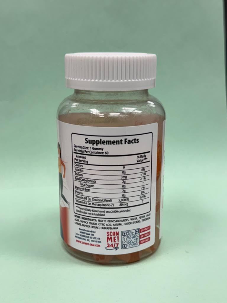 SUNNY SAM Gummies Vitamine D3 K2 5000 IU 120 pièces - dosage