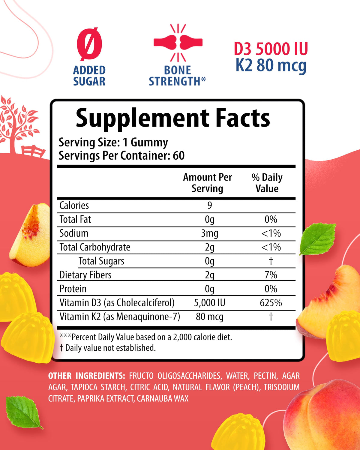SUNNY SAM Gummies Vitamine D3 K2 5000 IU 120 pièces - emballage