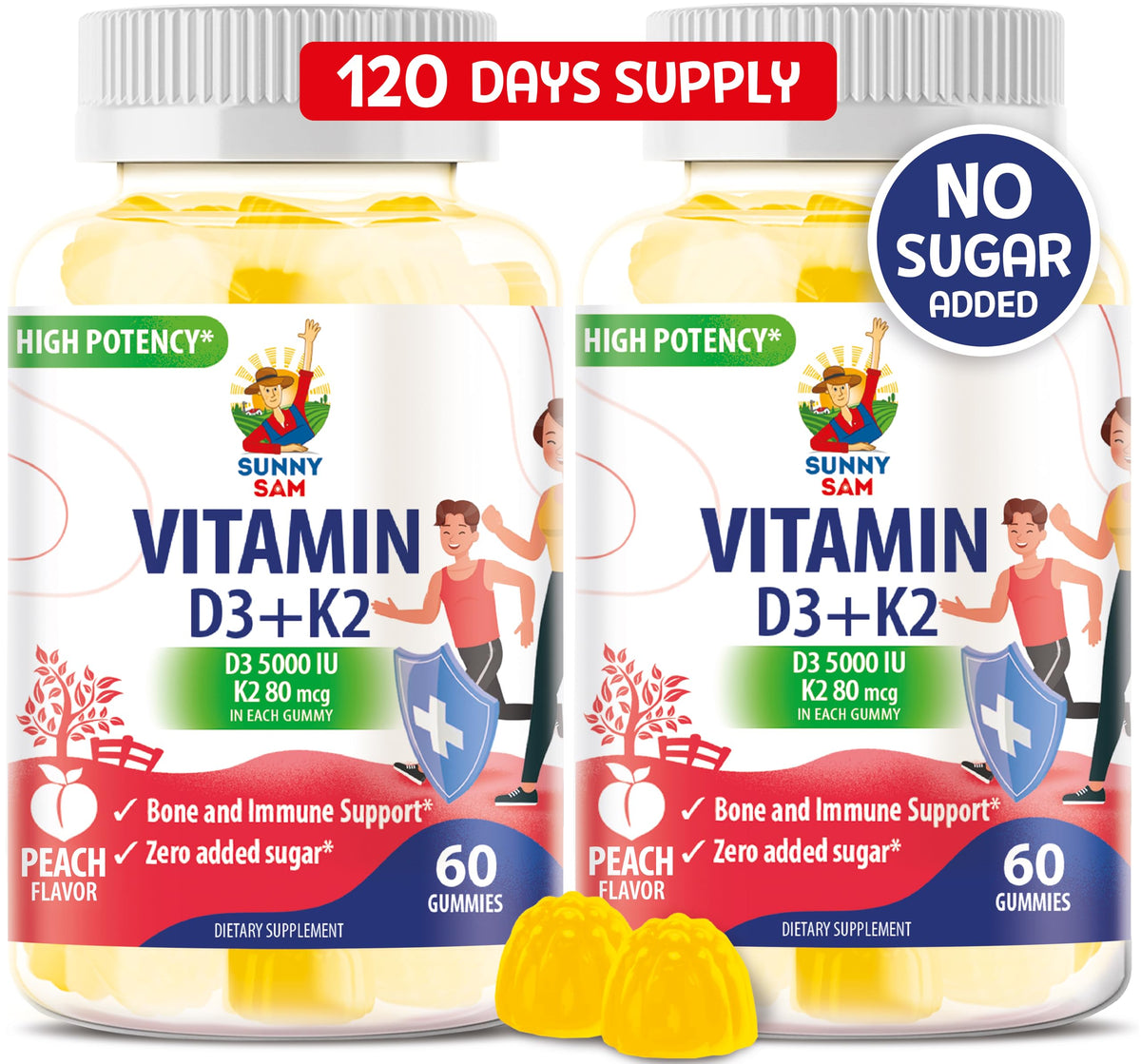 SUNNY SAM Gummies Vitamine D3 K2 5000 IU 120 pièces - vue de face