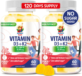 SUNNY SAM Gummies Vitamine D3 K2 5000 IU 120 pièces - vue de face
