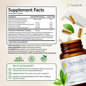 Sunsafe Rx Complément Alimentaire Anti-Âge 60 Capsules avec un verre d'eau