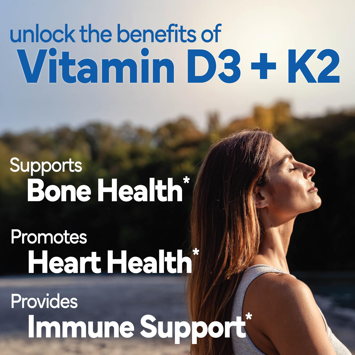 Sunshine Complément Alimentaire D3 25mcg K2 capsules à l'intérieur de la bouteille