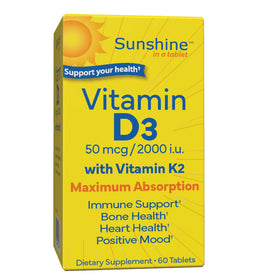 Sunshine D3 K2 60 comprimés - vue de face