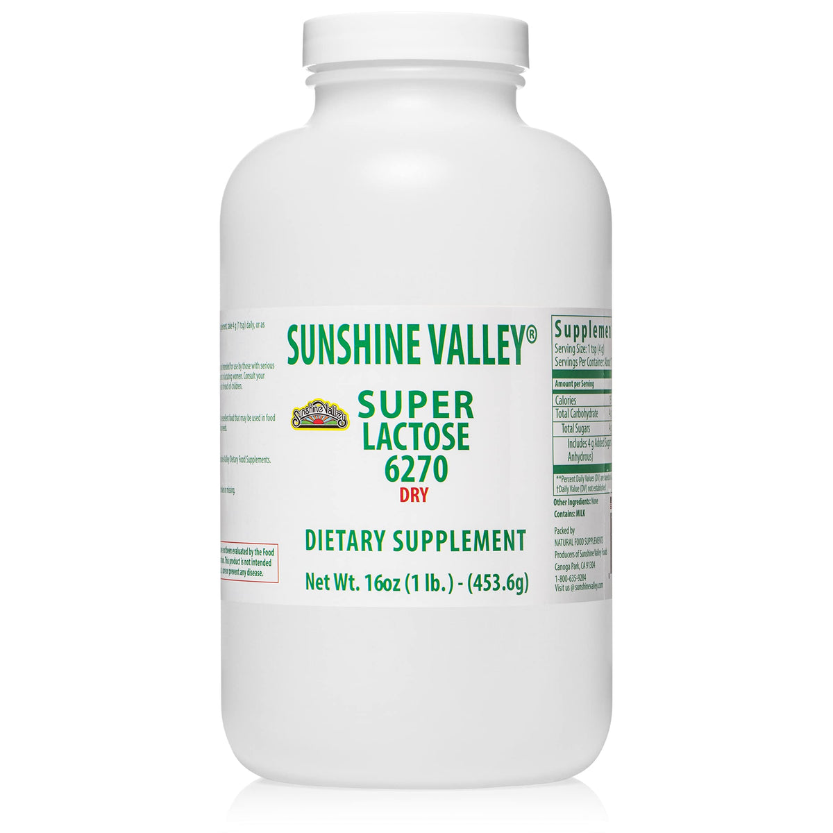 Sunshine Valley Poudre de Lactose Sèche 510g vue de face